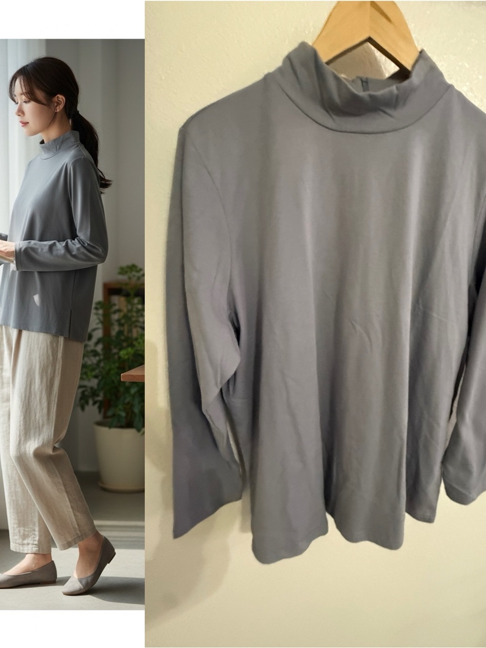 NWT Bob Mackie Wearable Art 1X Gray Mock Neck Long Sleeve Tunic Top